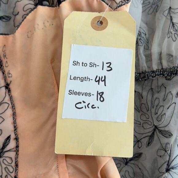 Vintage 1950s Sheer Cupcake Chiffon Embroidered Party Dress Pink & Black XS - Picture 12 of 16